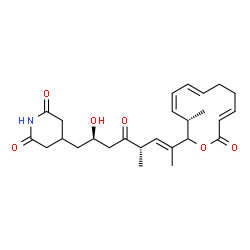 ChemSpider 2D Image | 4-{(2R,5S,6E)-2-Hydroxy-5-methyl-7-[(3S,4Z,6E,10E)-3-methyl-12-oxooxacyclododeca-4,6,10-trien-2-yl]-4-oxo-6-octen-1-yl}-2,6-piperidinedione | C26H35NO6