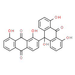 ChemSpider 2D Image | 1,4',5',8,9'-Pentahydroxy-2,9'-bianthracene-9,10,10'(9'H)-trione | C28H16O8