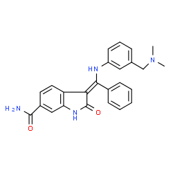 ChemSpider 2D Image | (3E)-3-[[3-[(dimethylamino)methyl]anilino]-phenyl-methylene]-2-oxo-indoline-6-carboxamide | C25H24N4O2