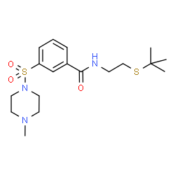 ChemSpider 2D Image | 3-[(4-Methyl-1-piperazinyl)sulfonyl]-N-{2-[(2-methyl-2-propanyl)sulfanyl]ethyl}benzamide | C18H29N3O3S2