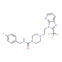 ChemSpider 2D Image | N-(4-Fluorobenzyl)-4-{2-[2-(trifluoromethyl)-3H-imidazo[4,5-b]pyridin-3-yl]ethyl}-1-piperazinecarboxamide | C21H22F4N6O
