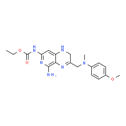 ChemSpider 2D Image | Ethyl (5-amino-3-{[(4-methoxyphenyl)(methyl)amino]methyl}-1,2-dihydropyrido[3,4-b]pyrazin-7-yl)carbamate | C19H24N6O3