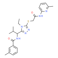 ChemSpider 2D Image | N-{1-[4-Ethyl-5-({2-[(6-methyl-2-pyridinyl)amino]-2-oxoethyl}sulfanyl)-4H-1,2,4-triazol-3-yl]-2-methylpropyl}-3-methylbenzamide | C24H30N6O2S