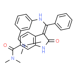 ChemSpider 2D Image | (3E)-3-[({3-[(Dimethylamino)methyl]phenyl}amino)(phenyl)methylene]-N,N-dimethyl-2-oxo-6-indolinecarboxamide | C27H28N4O2