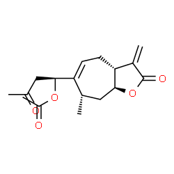ChemSpider 2D Image | (1S)-1-[(3aR,7S,8aS)-7-Methyl-3-methylene-2-oxo-3,3a,4,7,8,8a-hexahydro-2H-cyclohepta[b]furan-6-yl]-3-oxobutyl acetate | C17H22O5