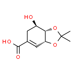 ChemSpider 2D Image | (3aR,7R,7aS)-7-Hydroxy-2,2-dimethyl-3a,6,7,7a-tetrahydro-1,3-benzodioxole-5-carboxylic acid | C10H14O5