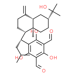 ChemSpider 2D Image | 2,4,6-Trihydroxy-5-{(1R)-1-[(1S,4aS,6R,8aS)-6-(2-hydroxy-2-propanyl)-8a-methyl-4-methylenedecahydro-1-naphthalenyl]-3-methylbutyl}isophthalaldehyde | C28H40O6