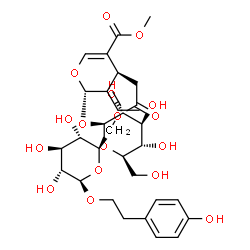 ChemSpider 2D Image | 2-(4-Hydroxyphenyl)ethyl 6-O-{[(2S,3E,4S)-3-ethylidene-2-(beta-D-glucopyranosyloxy)-5-(methoxycarbonyl)-3,4-dihydro-2H-pyran-4-yl]acetyl}-beta-D-glucopyranoside | C31H42O17