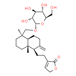 ChemSpider 2D Image | {(1R,4aS,5R,8aS)-1,4a-Dimethyl-6-methylene-5-[2-(2-oxo-2,5-dihydro-3-furanyl)ethyl]decahydro-1-naphthalenyl}methyl alpha-D-glucopyranoside | C26H40O8