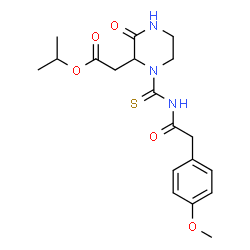 ChemSpider 2D Image | Isopropyl (1-{[(4-methoxyphenyl)acetyl]carbamothioyl}-3-oxo-2-piperazinyl)acetate | C19H25N3O5S