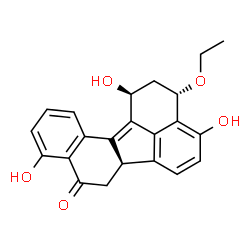 ChemSpider 2D Image | (1S,3S,6bR)-3-Ethoxy-1,4,9-trihydroxy-2,3,6b,7-tetrahydrobenzo[j]fluoranthen-8(1H)-one | C22H20O5