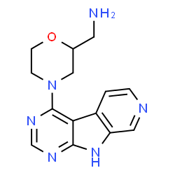 ChemSpider 2D Image | 1-[4-(1H-Pyrido[4',3':4,5]pyrrolo[2,3-d]pyrimidin-4-yl)-2-morpholinyl]methanamine | C14H16N6O