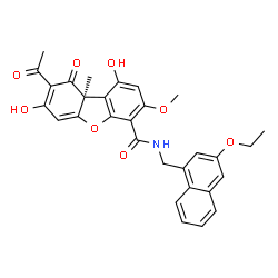 ChemSpider 2D Image | (9aS)-8-Acetyl-N-[(3-ethoxy-1-naphthyl)methyl]-1,7-dihydroxy-3-methoxy-9a-methyl-9-oxo-9,9a-dihydrodibenzo[b,d]furan-4-carboxamide | C30H27NO8