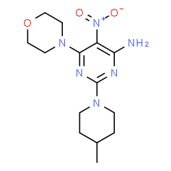 ChemSpider 2D Image | 2-(4-Methyl-1-piperidinyl)-6-(4-morpholinyl)-5-nitro-4-pyrimidinamine | C14H22N6O3