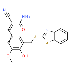 ChemSpider 2D Image | (2Z)-3-{3-[(1,3-Benzothiazol-2-ylsulfanyl)methyl]-4-hydroxy-5-methoxyphenyl}-2-cyanoacrylamide | C19H15N3O3S2