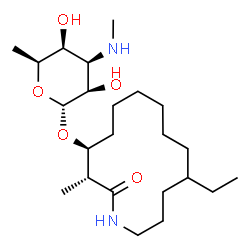 ChemSpider 2D Image | (3R,4S)-11-Ethyl-3-methyl-2-oxoazacyclotetradecan-4-yl 3,6-dideoxy-3-(methylamino)-alpha-L-talopyranoside | C23H44N2O5