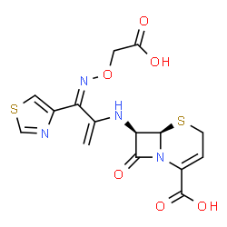 ChemSpider 2D Image | (6R,7R)-7-{[(3E)-3-[(Carboxymethoxy)imino]-3-(1,3-thiazol-4-yl)-1-propen-2-yl]amino}-8-oxo-5-thia-1-azabicyclo[4.2.0]oct-2-ene-2-carboxylic acid | C15H14N4O6S2