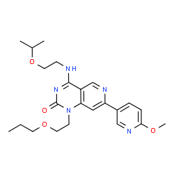 ChemSpider 2D Image | 4-[(2-Isopropoxyethyl)amino]-7-(6-methoxy-3-pyridinyl)-1-(2-propoxyethyl)pyrido[4,3-d]pyrimidin-2(1H)-one | C23H31N5O4