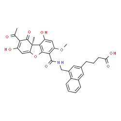 ChemSpider 2D Image | 4-{4-[({[(9aS)-8-Acetyl-1,7-dihydroxy-3-methoxy-9a-methyl-9-oxo-9,9a-dihydrodibenzo[b,d]furan-4-yl]carbonyl}amino)methyl]-2-naphthyl}butanoic acid | C32H29NO9