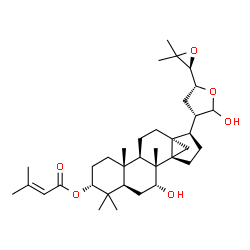 ChemSpider 2D Image | 5,6-Anhydro-2,3-dideoxy-2-{(3alpha,5alpha,7alpha,13alpha,17beta)-7-hydroxy-4,4,8-trimethyl-3-[(3-methyl-2-butenoyl)oxy]-14,18-cycloandrostan-17-yl}-6,6-dimethyl-D-xylo-hexofuranose | C35H54O6