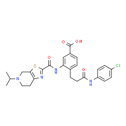ChemSpider 2D Image | 4-{3-[(4-Chlorophenyl)amino]-3-oxopropyl}-3-{[(5-isopropyl-4,5,6,7-tetrahydro[1,3]thiazolo[5,4-c]pyridin-2-yl)carbonyl]amino}benzoic acid | C26H27ClN4O4S