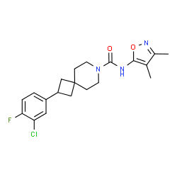 ChemSpider 2D Image | 2-(3-Chloro-4-fluorophenyl)-N-(3,4-dimethyl-1,2-oxazol-5-yl)-7-azaspiro[3.5]nonane-7-carboxamide | C20H23ClFN3O2