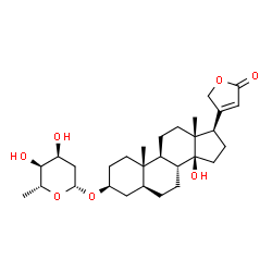 ChemSpider 2D Image | (3beta,5alpha)-3-[(2,6-Dideoxy-beta-D-ribo-hexopyranosyl)oxy]-14-hydroxycard-20(22)-enolide | C29H44O7
