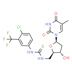 ChemSpider 2D Image | 5'-({[4-Chloro-3-(trifluoromethyl)phenyl]carbamothioyl}amino)-5'-deoxythymidine | C18H18ClF3N4O4S