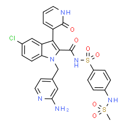ChemSpider 2D Image | 1-[(2-amino-4-pyridyl)methyl]-5-chloro-N-[4-(methanesulfonamido)phenyl]sulfonyl-3-(2-oxo-1H-pyridin-3-yl)indole-2-carboxamide | C27H23ClN6O6S2