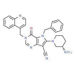 ChemSpider 2D Image | 6-[(3S)-3-Amino-1-piperidinyl]-5-benzyl-4-oxo-3-(4-quinolinylmethyl)-4,5-dihydro-3H-pyrrolo[3,2-d]pyrimidine-7-carbonitrile | C29H27N7O