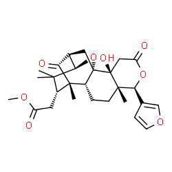 ChemSpider 2D Image | Methyl [(1S,2R,5S,6S,10S,11S,13S,14R,16R)-6-(3-furyl)-10-hydroxy-1,5,15,15-tetramethyl-8,17-dioxo-7,18-dioxapentacyclo[11.3.1.1~11,14~.0~2,11~.0~5,10~]octadec-16-yl]acetate | C27H34O8