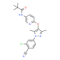 ChemSpider 2D Image | N-(6-{[1-(3-Chloro-4-cyanophenyl)-3,5-dimethyl-1H-pyrazol-4-yl]oxy}-3-pyridinyl)-2,2-dimethylpropanamide | C22H22ClN5O2