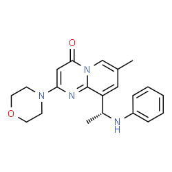 ChemSpider 2D Image | 9-[(1R)-1-Anilinoethyl]-7-methyl-2-(4-morpholinyl)-4H-pyrido[1,2-a]pyrimidin-4-one | C21H24N4O2