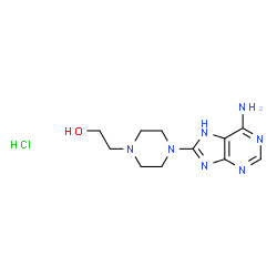 ChemSpider 2D Image | 2-[4-(6-Amino-1H-purin-8-yl)-1-piperazinyl]ethanol hydrochloride (1:1) | C11H18ClN7O