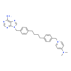 ChemSpider 2D Image | 9-[[4-[4-[4-[[4-(dimethylamino)pyridin-1-ium-1-yl]methyl]phenyl]butyl]phenyl]methyl]purin-6-amine | C30H34N7