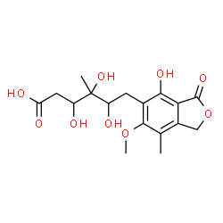 ChemSpider 2D Image | 2,6-Dideoxy-6-(4-hydroxy-6-methoxy-7-methyl-3-oxo-1,3-dihydro-2-benzofuran-5-yl)-4-C-methylhexonic acid | C17H22O9