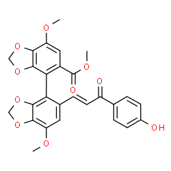 ChemSpider 2D Image | Methyl 5'-[(1E)-3-(4-hydroxyphenyl)-3-oxo-1-propen-1-yl]-7,7'-dimethoxy-4,4'-bi-1,3-benzodioxole-5-carboxylate | C27H22O10