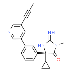 ChemSpider 2D Image | (2e,5r)-5-Cyclopropyl-2-Imino-3-Methyl-5-{3-[5-(Prop-1-Yn-1-Yl)pyridin-3-Yl]phenyl}imidazolidin-4-One | C21H20N4O