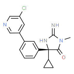 ChemSpider 2D Image | (2e,5r)-5-[3-(5-Chloropyridin-3-Yl)phenyl]-5-Cyclopropyl-2-Imino-3-Methylimidazolidin-4-One | C18H17ClN4O
