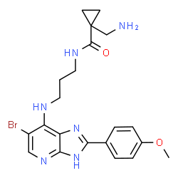 ChemSpider 2D Image | 1-(Aminomethyl)-N-(3-{[6-bromo-2-(4-methoxyphenyl)-1H-imidazo[4,5-b]pyridin-7-yl]amino}propyl)cyclopropanecarboxamide | C21H25BrN6O2