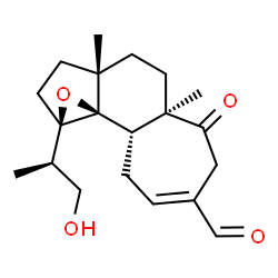 ChemSpider 2D Image | (1aR,3aS,5aR,10aS,10bR)-1a-[(2R)-1-Hydroxy-2-propanyl]-3a,5a-dimethyl-6-oxo-2,3,3a,4,5,5a,6,7,10,10a-decahydro-1aH-cyclohepta[6,7]indeno[1,7a-b]oxirene-8-carbaldehyde | C20H28O4