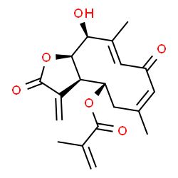 ChemSpider 2D Image | (3aR,4S,6Z,9E,11S,11aR)-11-Hydroxy-6,10-dimethyl-3-methylene-2,8-dioxo-2,3,3a,4,5,8,11,11a-octahydrocyclodeca[b]furan-4-yl methacrylate | C19H22O6