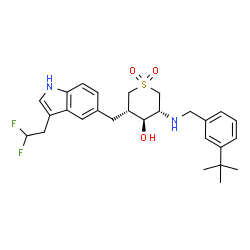 ChemSpider 2D Image | (3r,4s,5s)-3-[(3-Tert-Butylbenzyl)amino]-5-{[3-(2,2-Difluoroethyl)-1h-Indol-5-Yl]methyl}tetrahydro-2h-Thiopyran-4-Ol 1,1-Dioxide | C27H34F2N2O3S