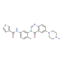 ChemSpider 2D Image | N-{4-Methyl-3-[6-(4-methyl-1-piperazinyl)-4-oxo-3(4H)-quinazolinyl]phenyl}-3-furamide | C25H25N5O3