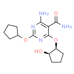 ChemSpider 2D Image | 4-amino-2-(cyclopentoxy)-6-[(1S,2R)-2-hydroxycyclopentoxy]pyrimidine-5-carboxamide | C15H22N4O4
