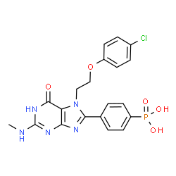 ChemSpider 2D Image | (4-{7-[2-(4-Chlorophenoxy)ethyl]-2-(methylamino)-6-oxo-6,7-dihydro-1H-purin-8-yl}phenyl)phosphonic acid | C20H19ClN5O5P