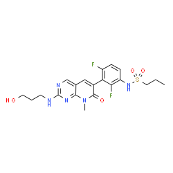 ChemSpider 2D Image | N-(2,4-Difluoro-3-{2-[(3-hydroxypropyl)amino]-8-methyl-7-oxo-7,8-dihydropyrido[2,3-d]pyrimidin-6-yl}phenyl)-1-propanesulfonamide | C20H23F2N5O4S