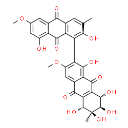 ChemSpider 2D Image | (5'R,6'S,7'R,8'S)-1',2,5',6',7',8,8'-Heptahydroxy-3',6-dimethoxy-3,6'-dimethyl-5',6',7',8'-tetrahydro-1,2'-bianthracene-9,9',10,10'-tetrone | C32H26O13