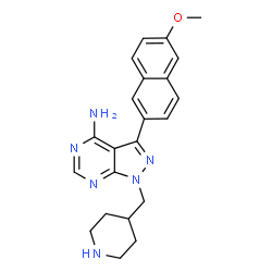 ChemSpider 2D Image | 3-(6-Methoxynaphthalen-2-Yl)-1-(Piperidin-4-Ylmethyl)-1h-Pyrazolo[3,4-D]pyrimidin-4-Amine | C22H24N6O