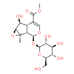 ChemSpider 2D Image | Methyl (1aR,1bS,2S,5aS,6S,6aS)-2-(beta-D-glucopyranosyloxy)-6-hydroxy-1a-methyl-1a,1b,2,5a,6,6a-hexahydrooxireno[4,5]cyclopenta[1,2-c]pyran-5-carboxylate | C17H24O11